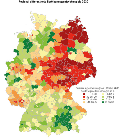 Regional differenzierte Bevölkerungsentwicklung bis 2030