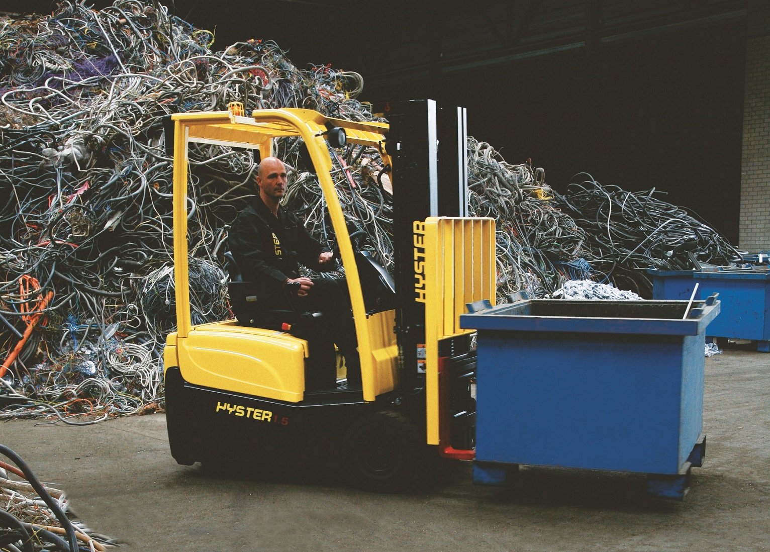 Hyster J1.5XNT Electric Forklift in Recycling Operation